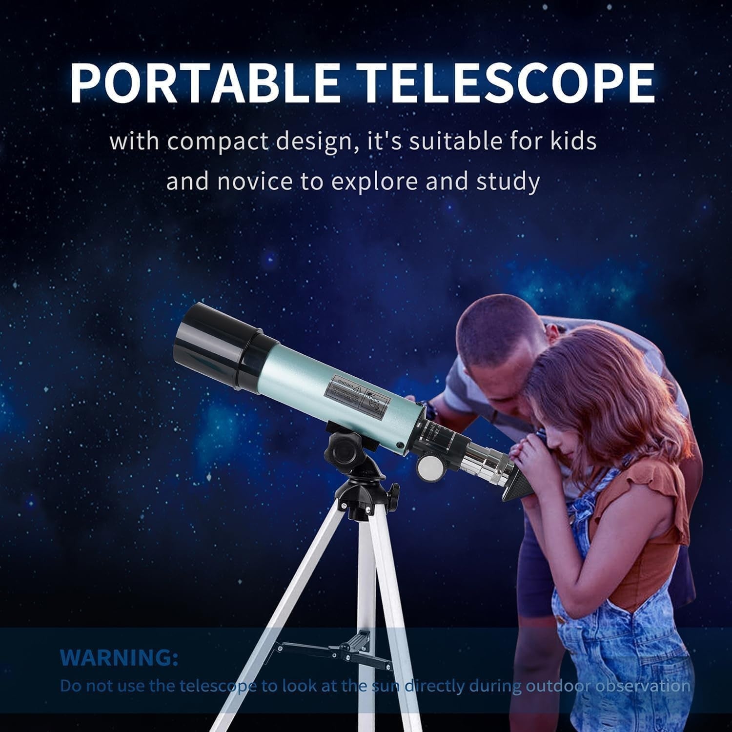 50mm Refractor Telescope 360mm for Kids & Beginners with Tripod, Blue