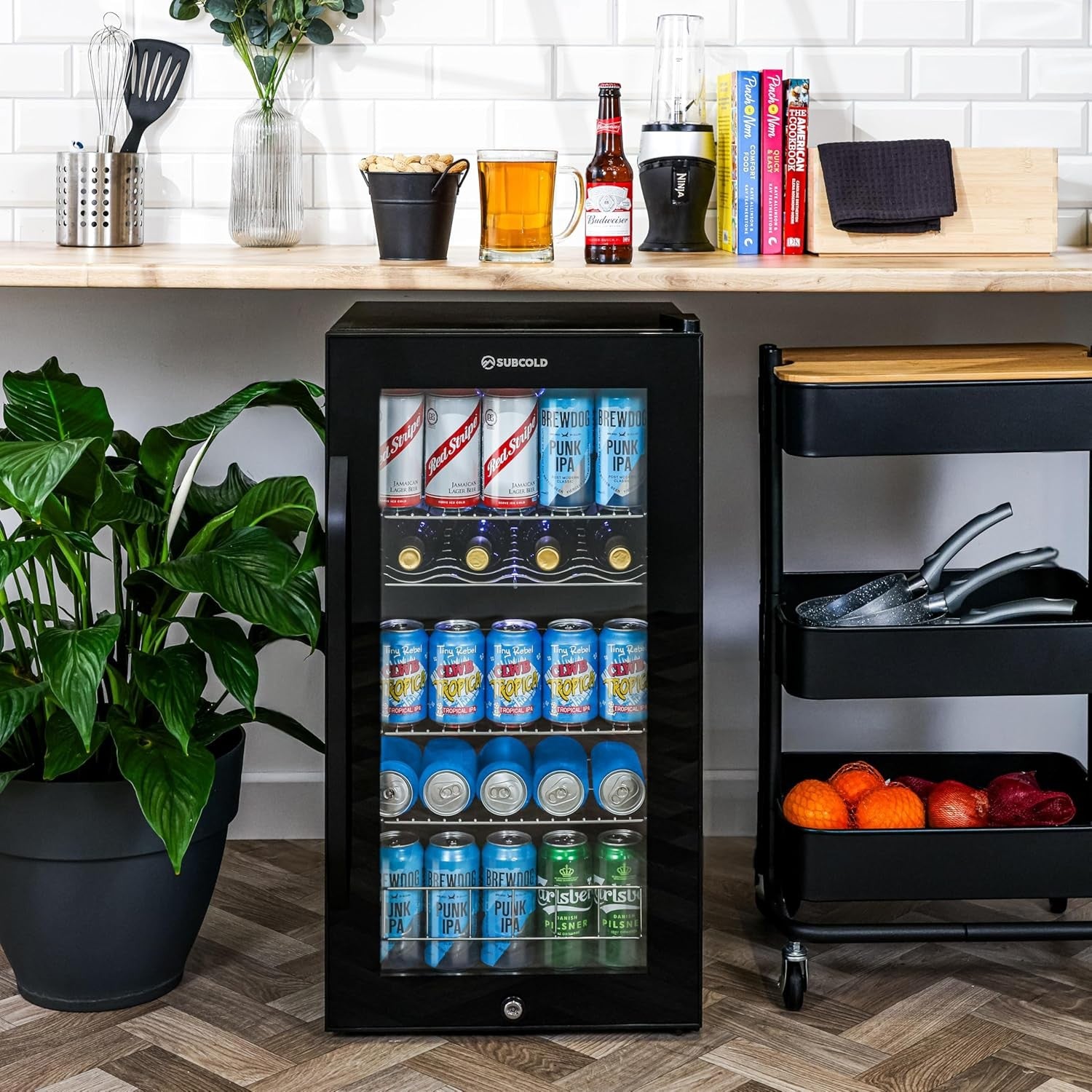 LED Beer Fridge Glass Door Touch Control Lockable Under Counter Drinks Cooler