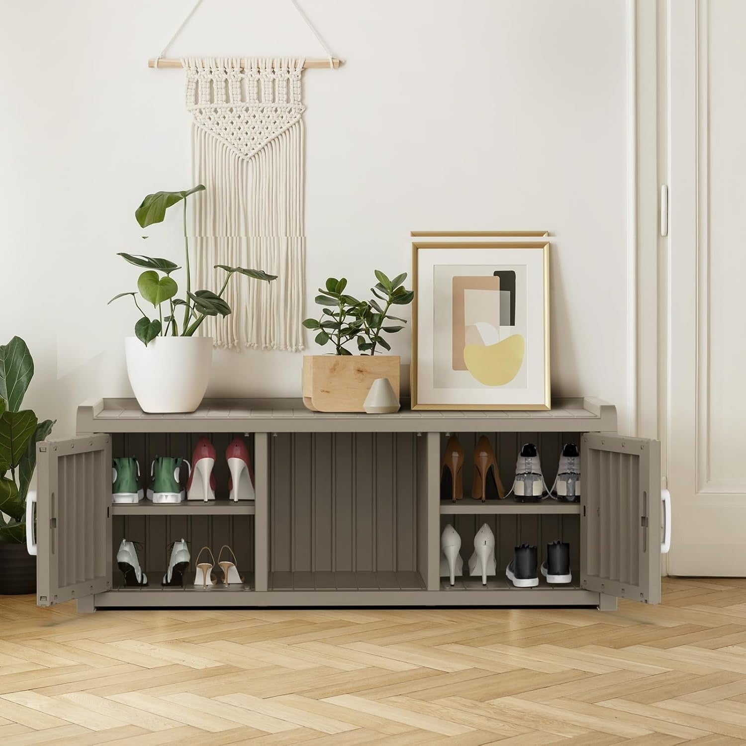 Large 3-Door Waterproof Shoe Cabinet Bench Indoor Outdoor 119x44x45.5cm