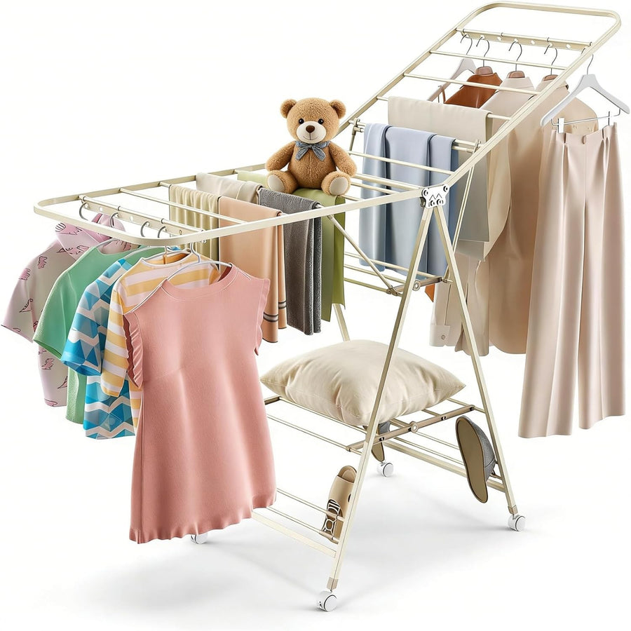 3 Tier Winged Clothes Airer Heavy Duty Folding Drying Rack Indoor Outdoor