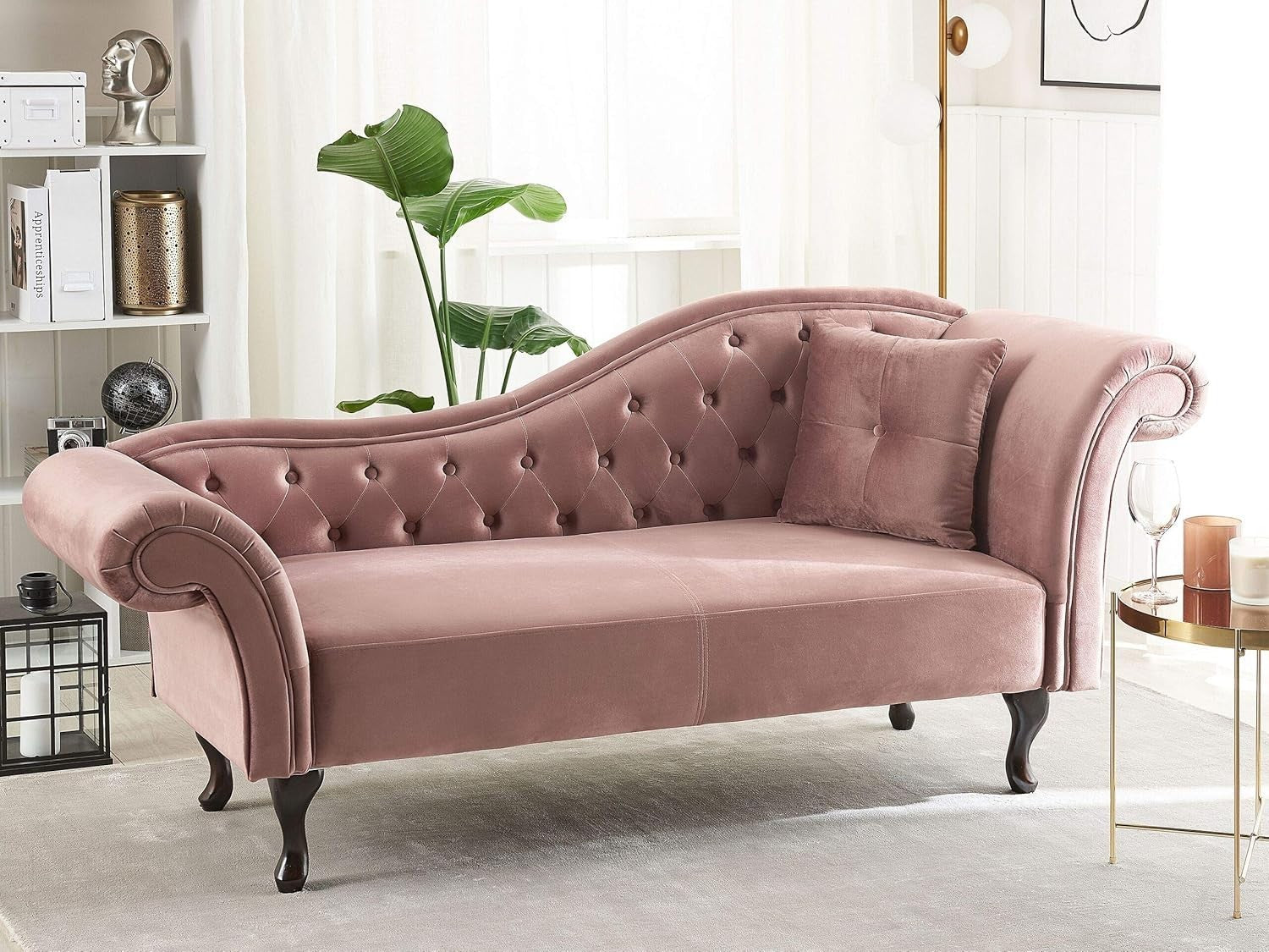Dark Pink Velvet Right Hand Chaise Lounge Tufted Chesterfield Vintage Style