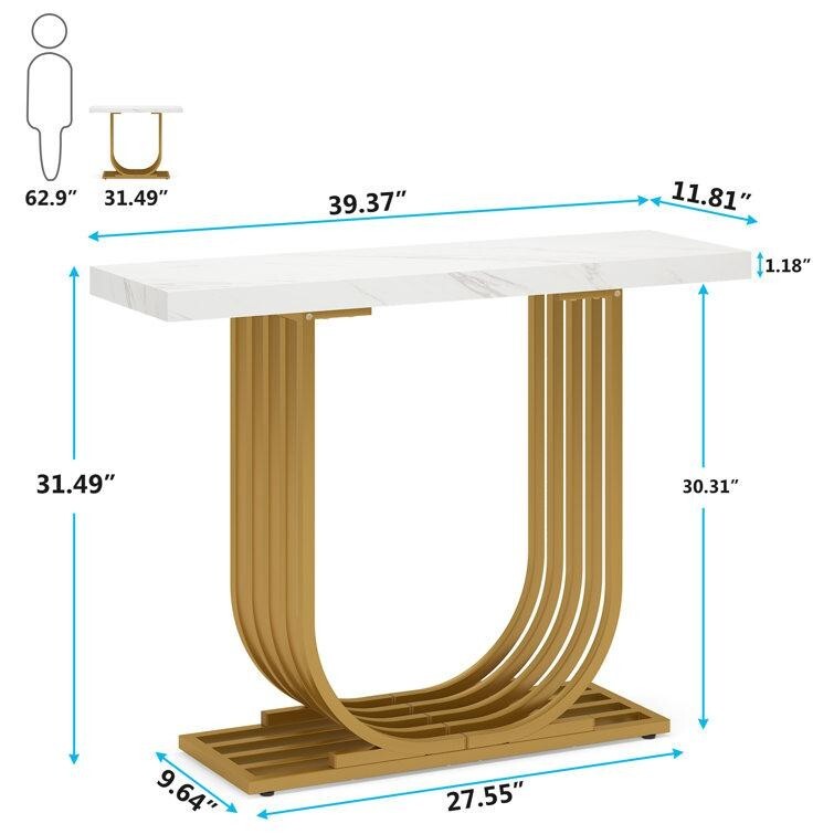 Modern Faux Marble Console Table with Gold Base – 39" Entryway Accent