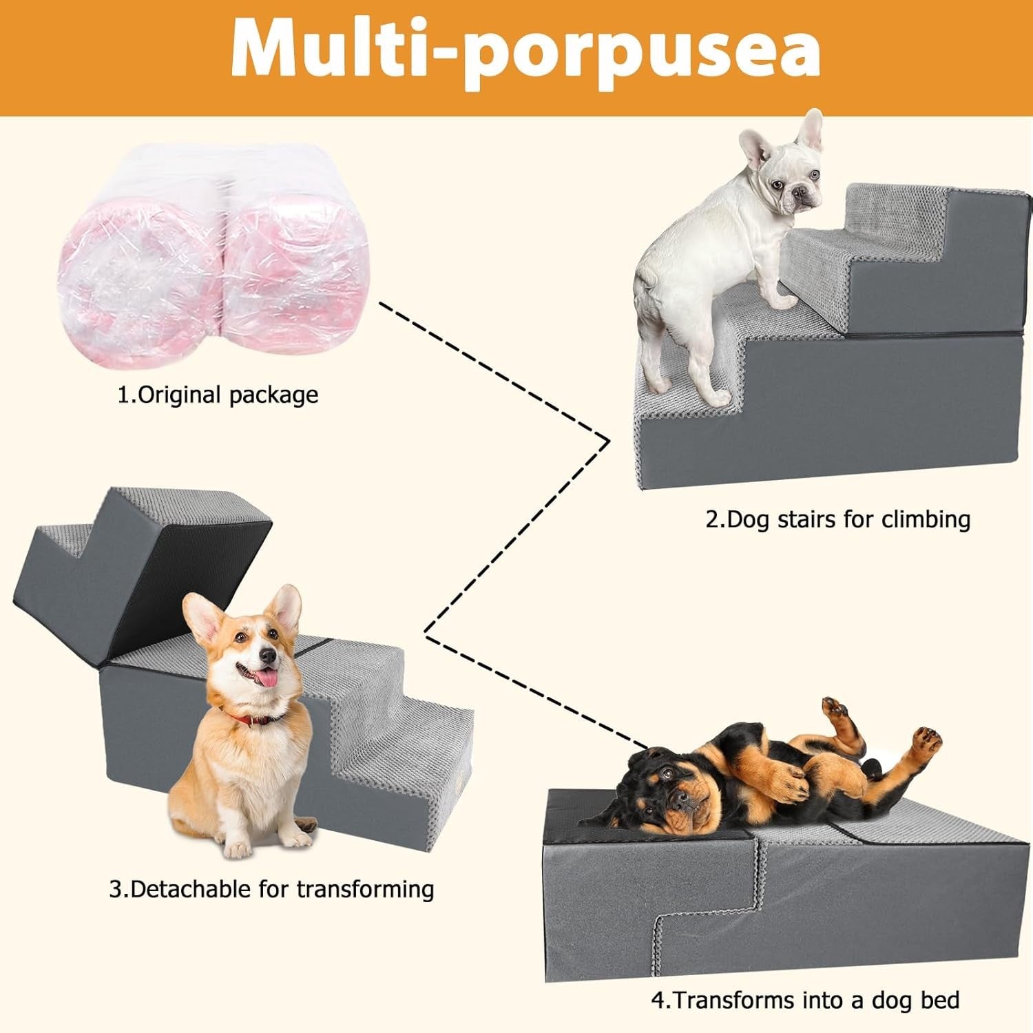 4-Step Dog Stairs Non-Slip Pet Ramp for Small Dogs Cats