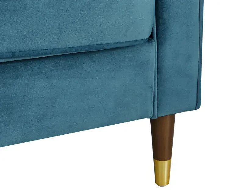 2 Seater Velvet Sofa Blue Ribbed Back Small Lounge Couch UK Certified