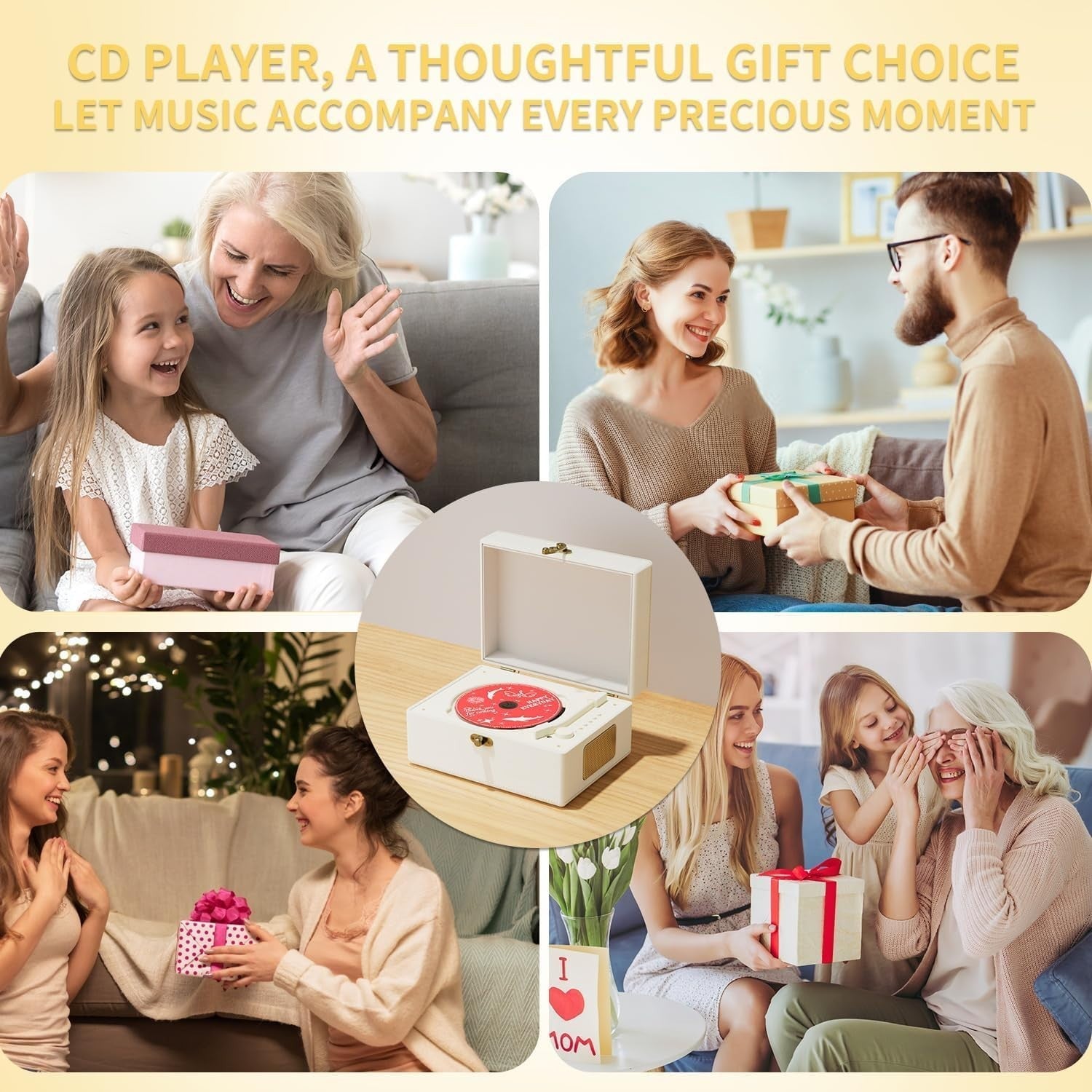 Rechargeable Leather CD Player w Speakers Bluetooth USB Remote