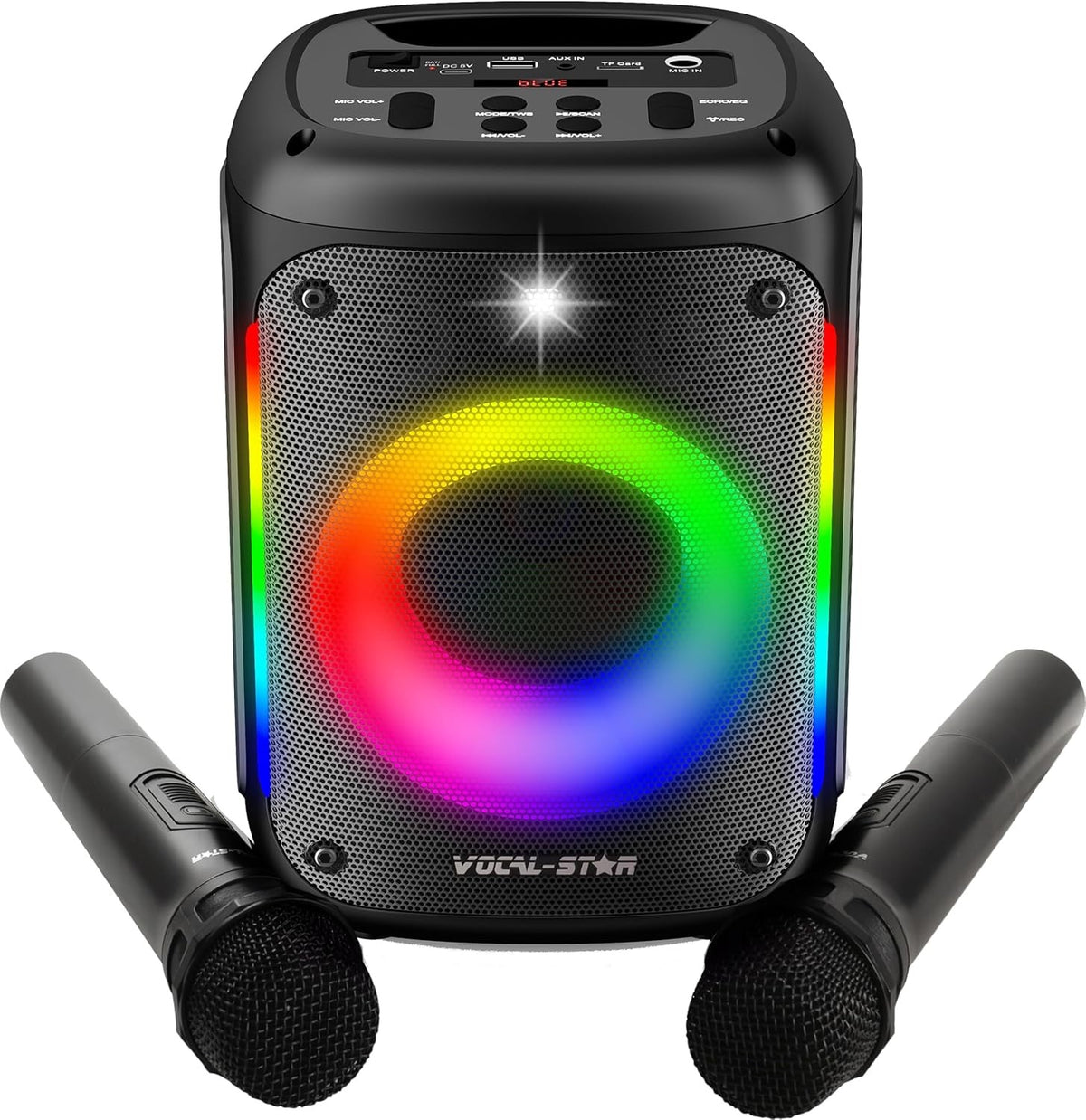 Portable Karaoke Machine 2 Wireless Mics LED Party Speaker for Kids & Adults