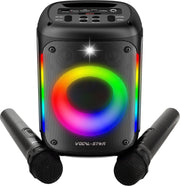 Portable Karaoke Machine 2 Wireless Mics LED Party Speaker for Kids & Adults