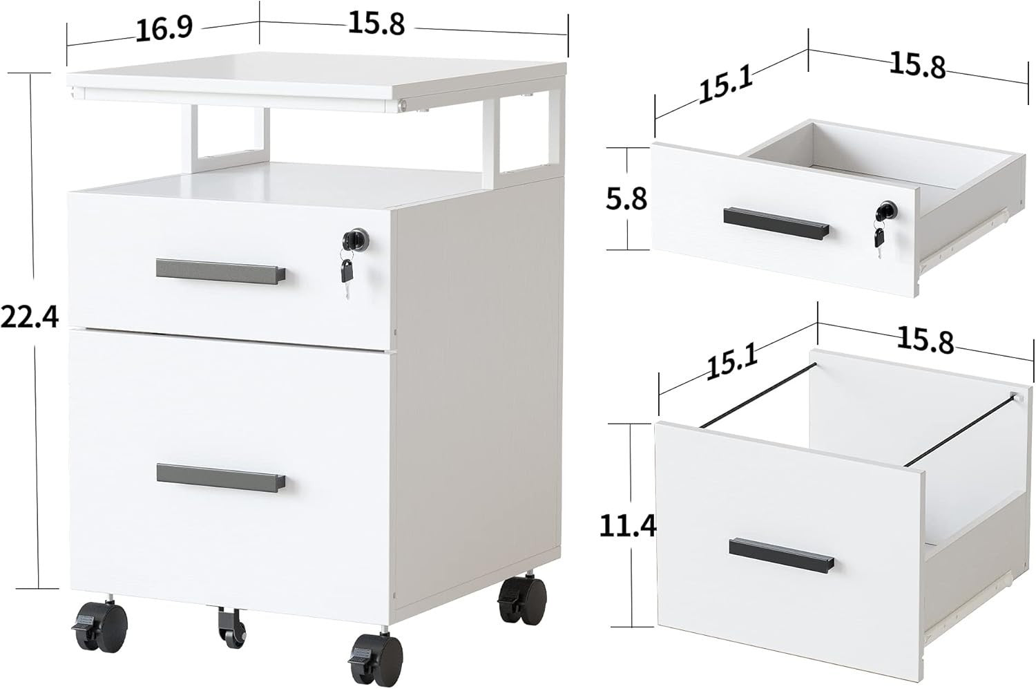 Locking Rolling File Cabinet 2 Drawer Under Desk A4 Legal Storage
