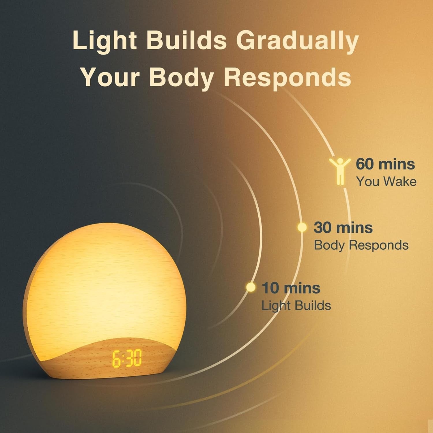 Sunrise Alarm Clock Wake Up Light Bluetooth Speaker FM Radio Wooden Design