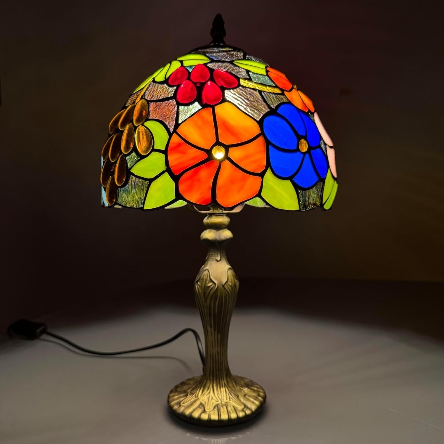 Tiffany Style Table Lamp Floral Stained Glass Antique Look 42cm E27