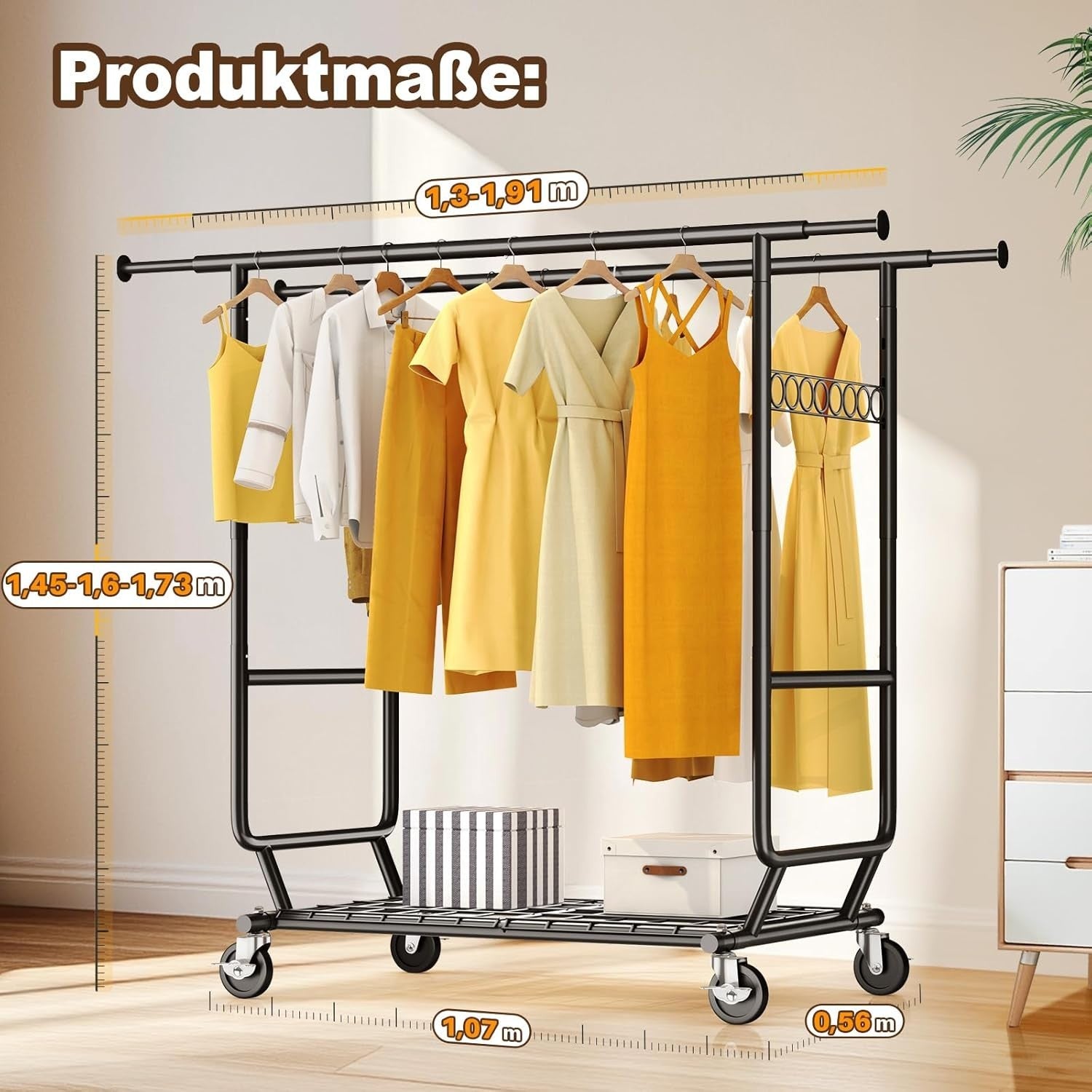 Heavy Duty Double Rail Clothes Rack 650lbs Extendable Black