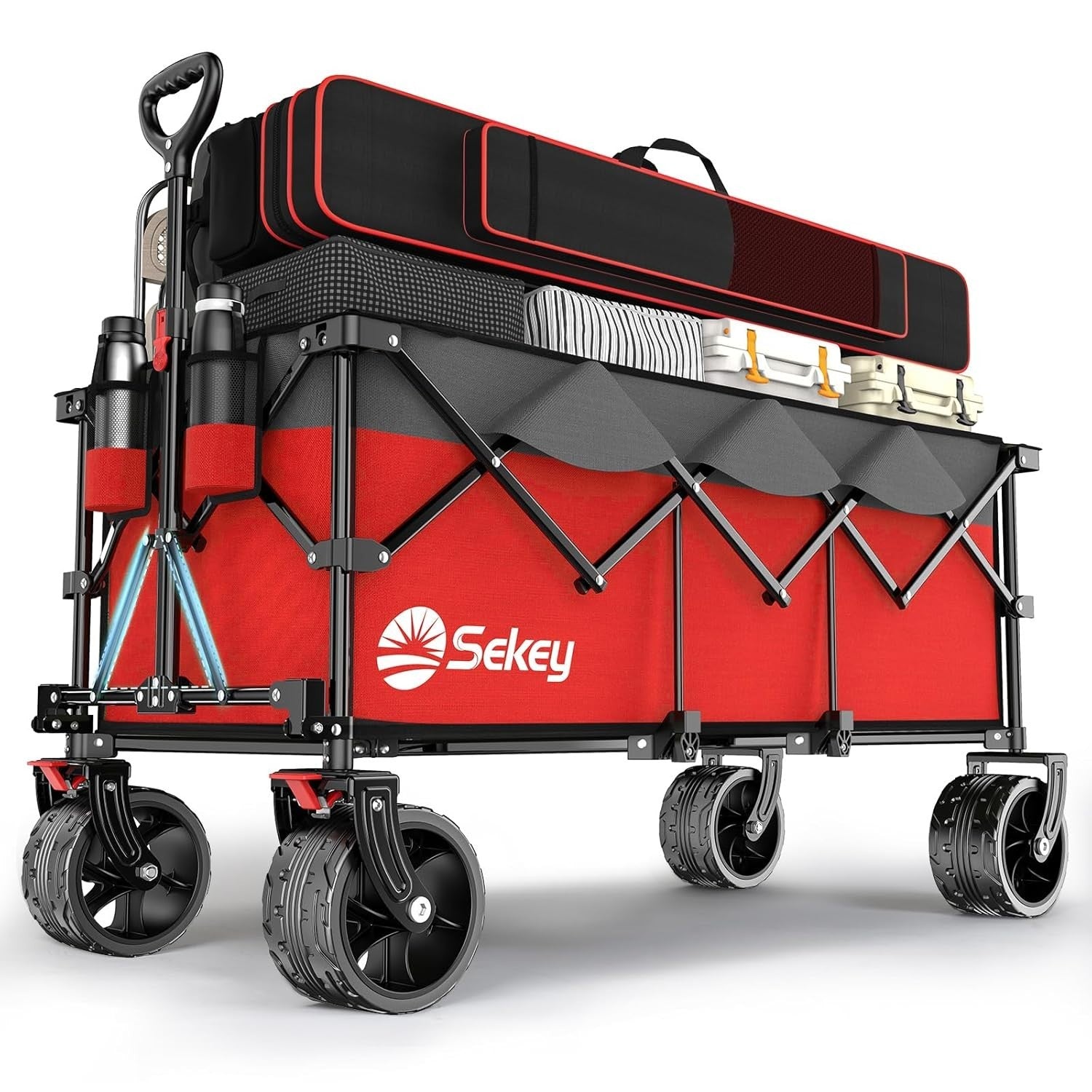 Red Grey Folding Handcart 300L Heavy Duty 200kg All-Terrain Wide Wheel
