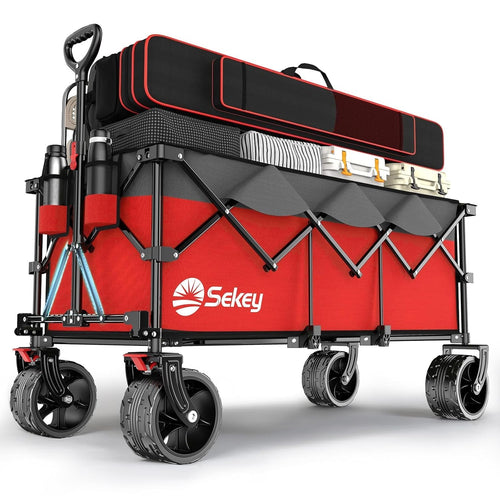 Red Grey Folding Handcart 300L Heavy Duty 200kg All-Terrain Wide Wheel