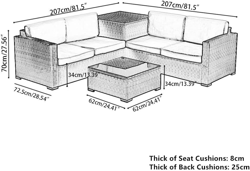 Rattan Garden Corner Sofa Set 4 Seater – Table, Storage & Cover, Outdoor Use