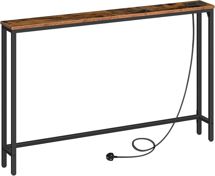 Slim Console Table with Charging Ports, Entryway Sofa Table, 120cm Narrow