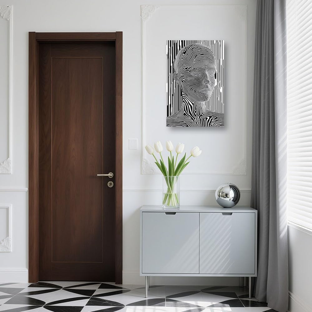 Abstract Optical Illusion Face Canvas 45x30cm Black White
