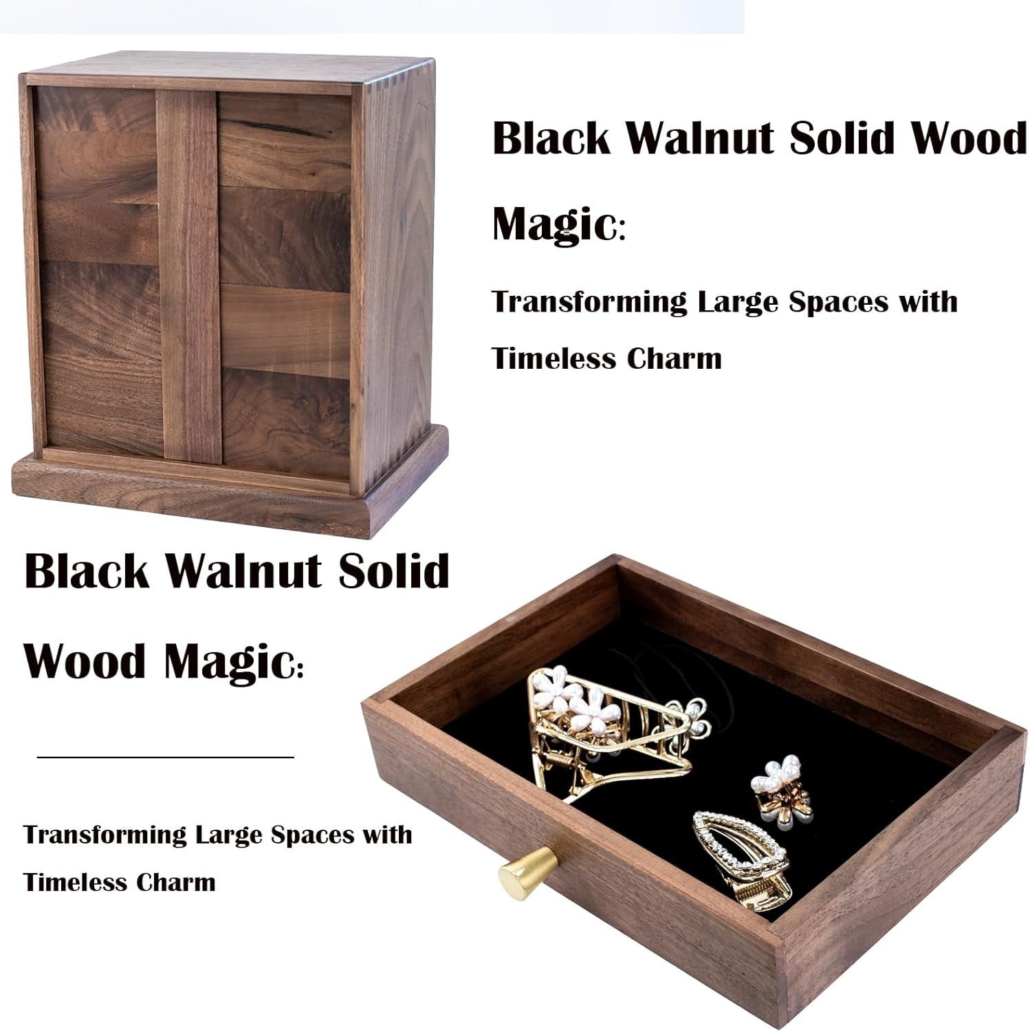 Black Walnut Jewelry Cabinet 5 Drawer Luxury Wooden Organizer Armoire