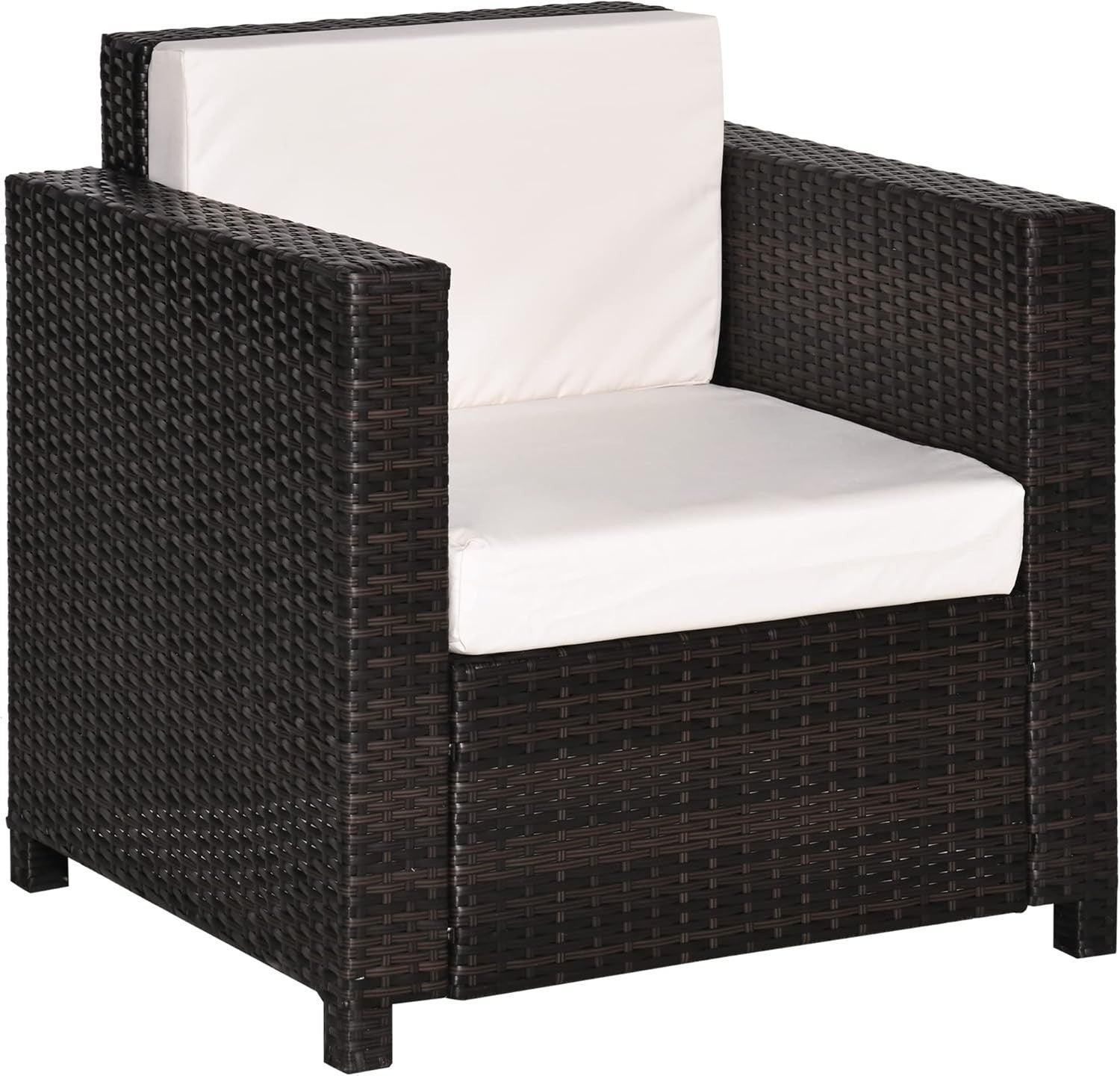 Rattan Garden Armchair with Cushion Brown Outdoor Patio Lounge Single Seater