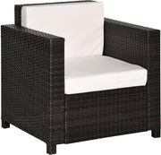 Rattan Garden Armchair with Cushion Brown Outdoor Patio Lounge Single Seater