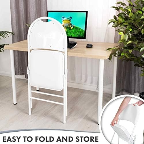 Heavy Duty Folding Chair White PVC Padded Metal Frame 150kg