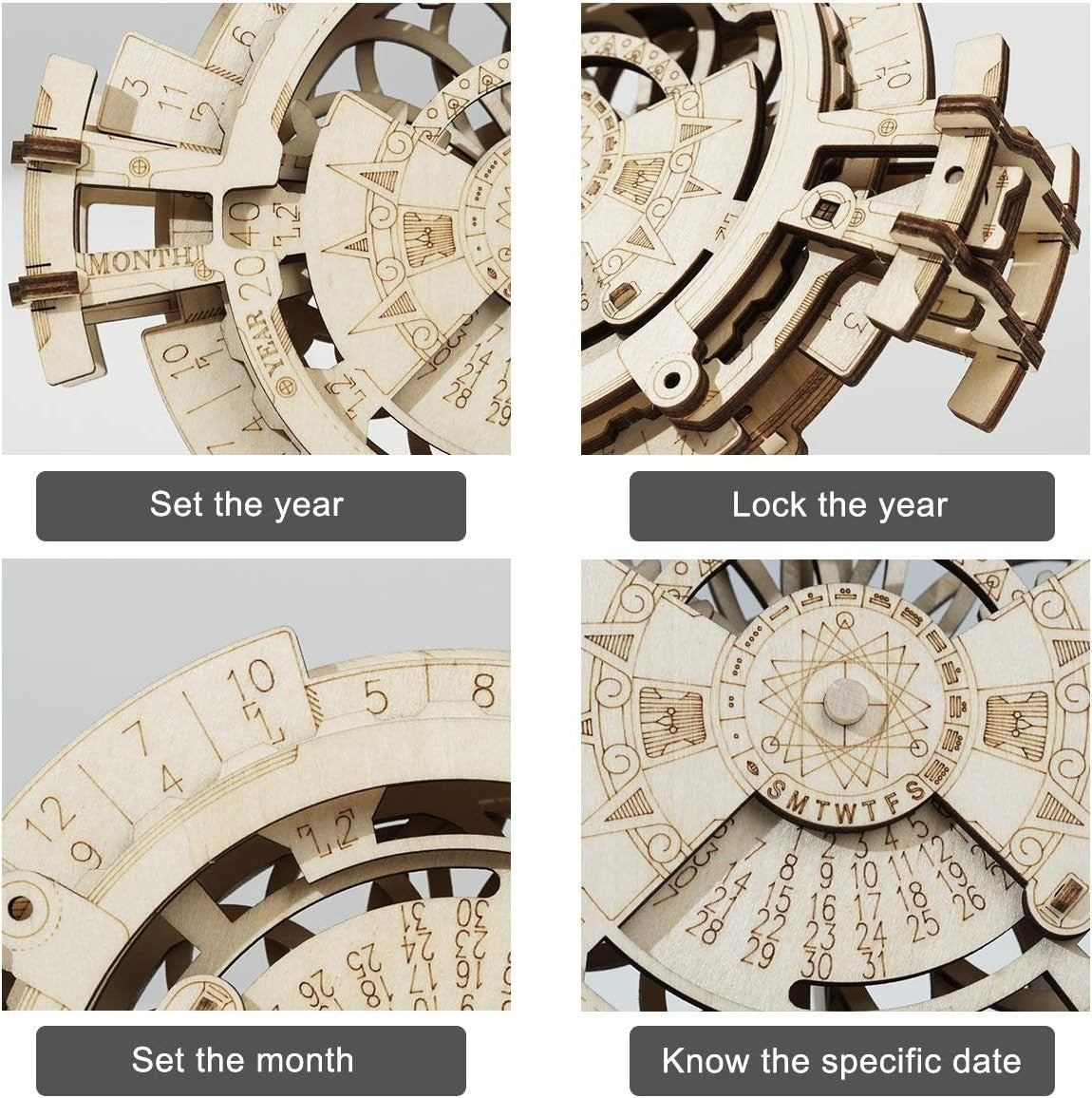 Mechanical 3D Wooden Perpetual Calendar Puzzle – DIY Model Kit Gift
