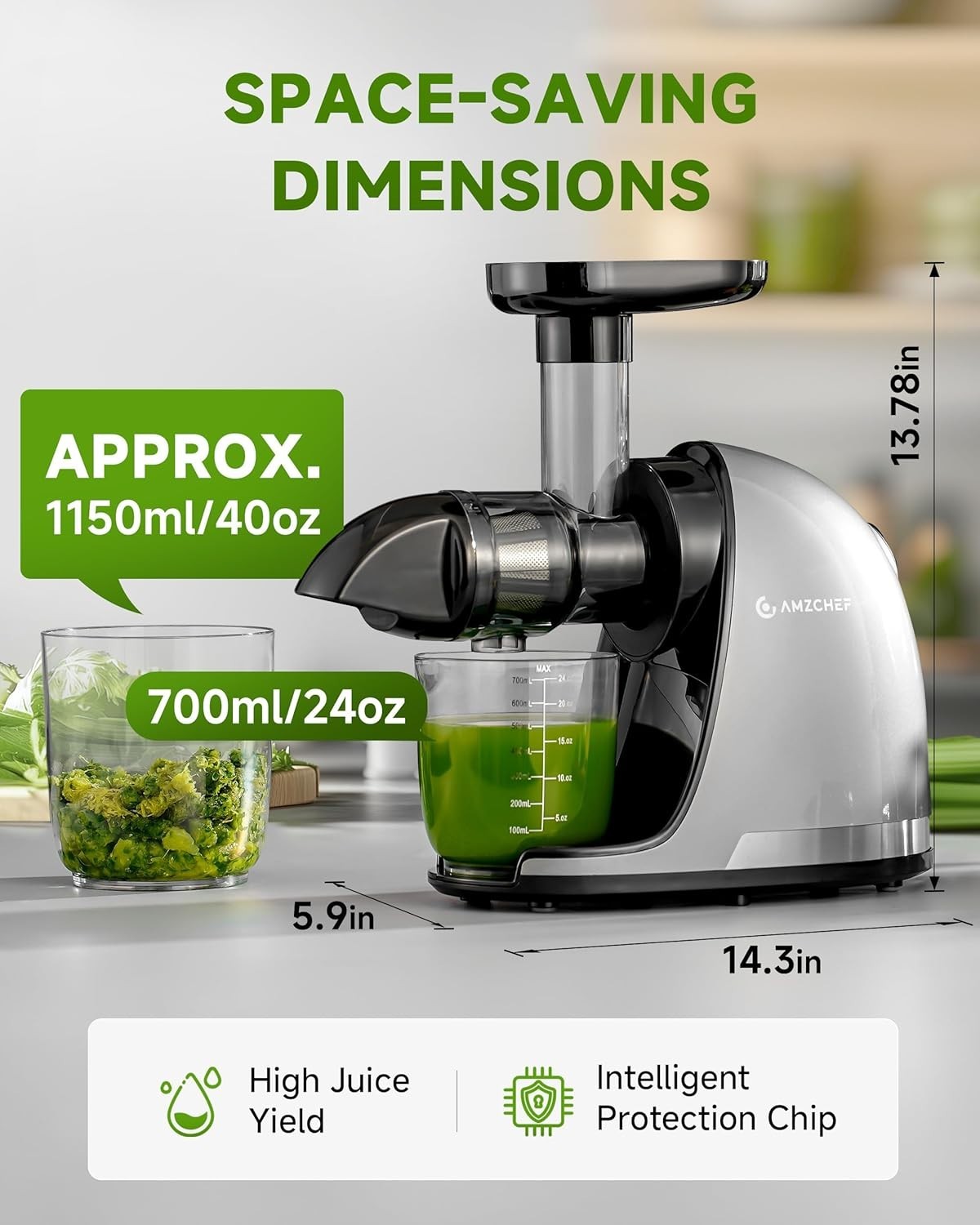 Cold Press Slow Juicer Whole Fruit Masticating High Yield Easy Clean BPA Free