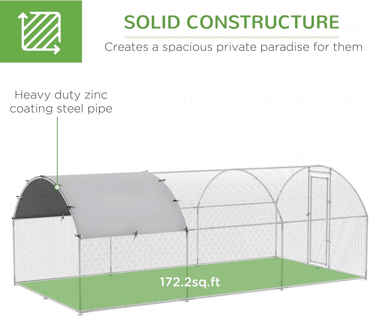 Walk In Chicken Run 5.7x2.8x2m Galvanised Steel Coop Cage Cover