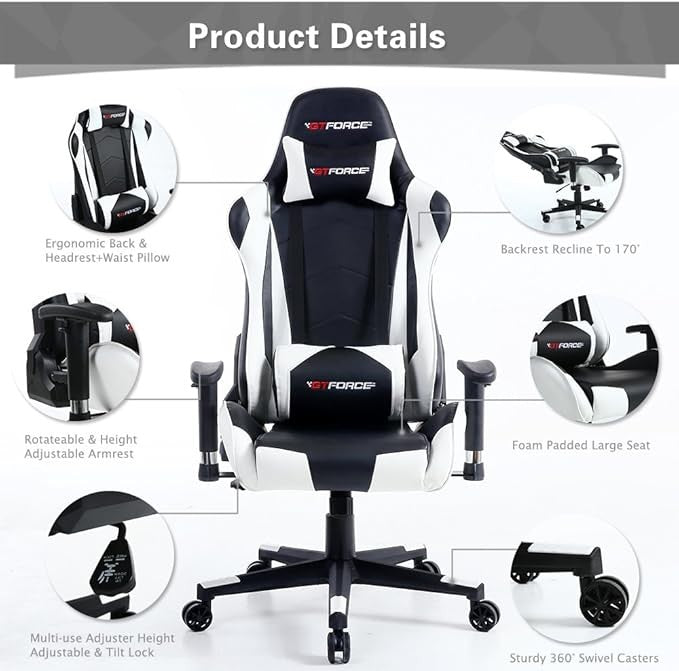 Ergonomic Gaming Chair Recliner w/ Footrest High Back PC Office Seat Red