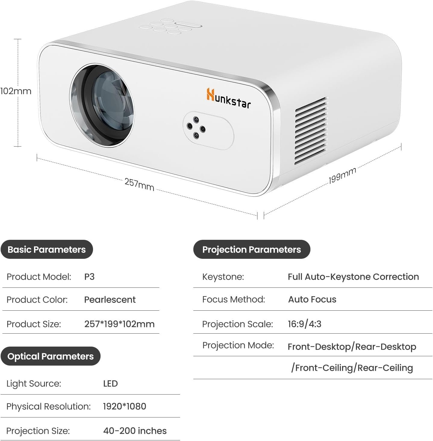 Mini 4K Projector 1000 ANSI Lumens WiFi 6 Bluetooth Auto Focus HD