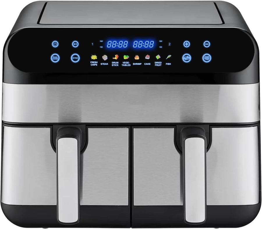 Dual Zone 9L Air Fryer Large Capacity 8in1 Dual Drawer Sync Cook Rapid Heat