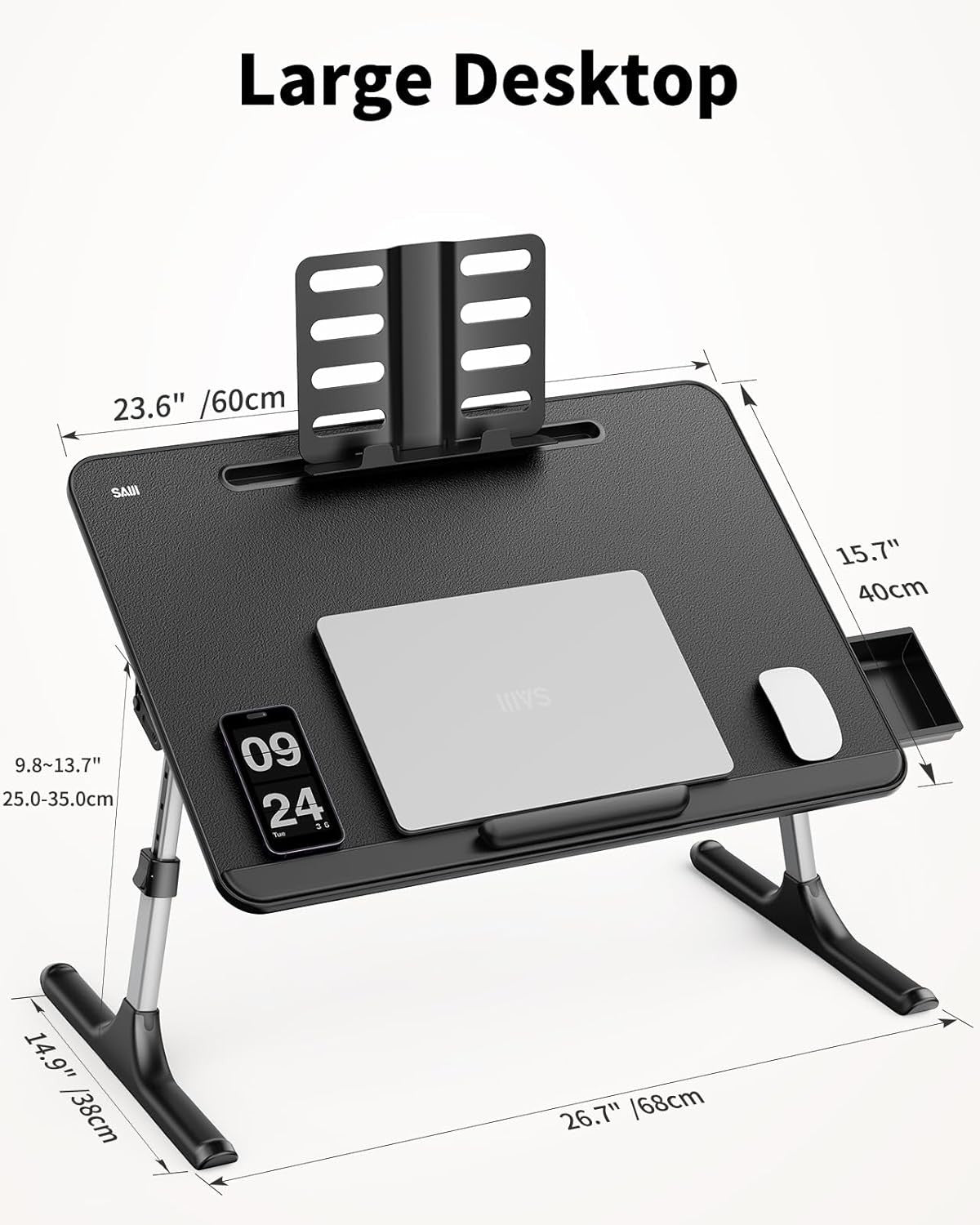 Adjustable Laptop Desk Bed Table 60x40cm Foldable Tray with Drawer