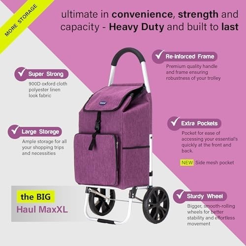 Heavy Duty Shopping Trolley 64L Lightweight Wheeled Cart Foldable