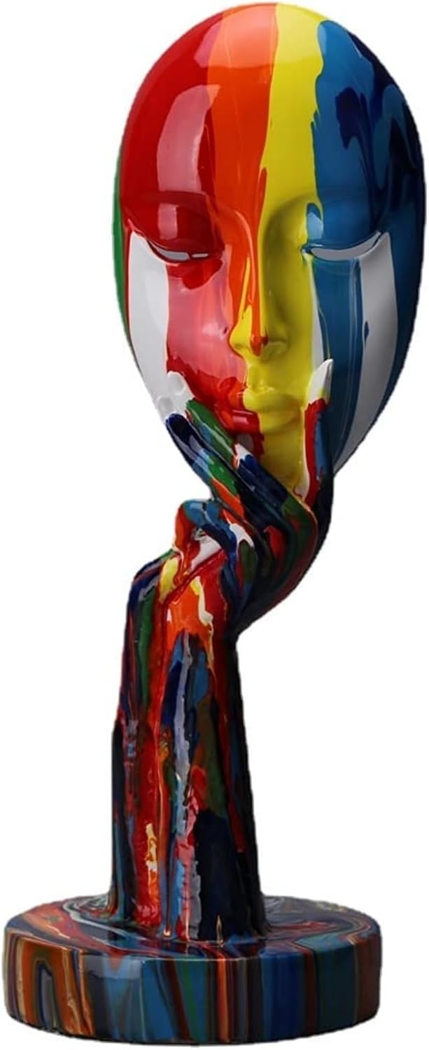 Colorful Abstract Woman Face Sculpture • Modern Resin Art Decor Statue