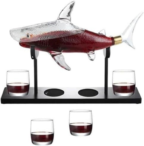 Shark Whiskey Decanter Set 1000ml with 4 Glasses & Stand – Unique Luxury Gift