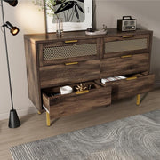Dark Wood Sideboard Cabinet 6 Drawers, Metal Legs, Retro Storage Unit