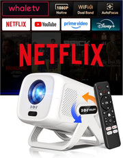 1080P Smart Projector Netflix WiFi6 Bluetooth 5.4 Rotating Stand