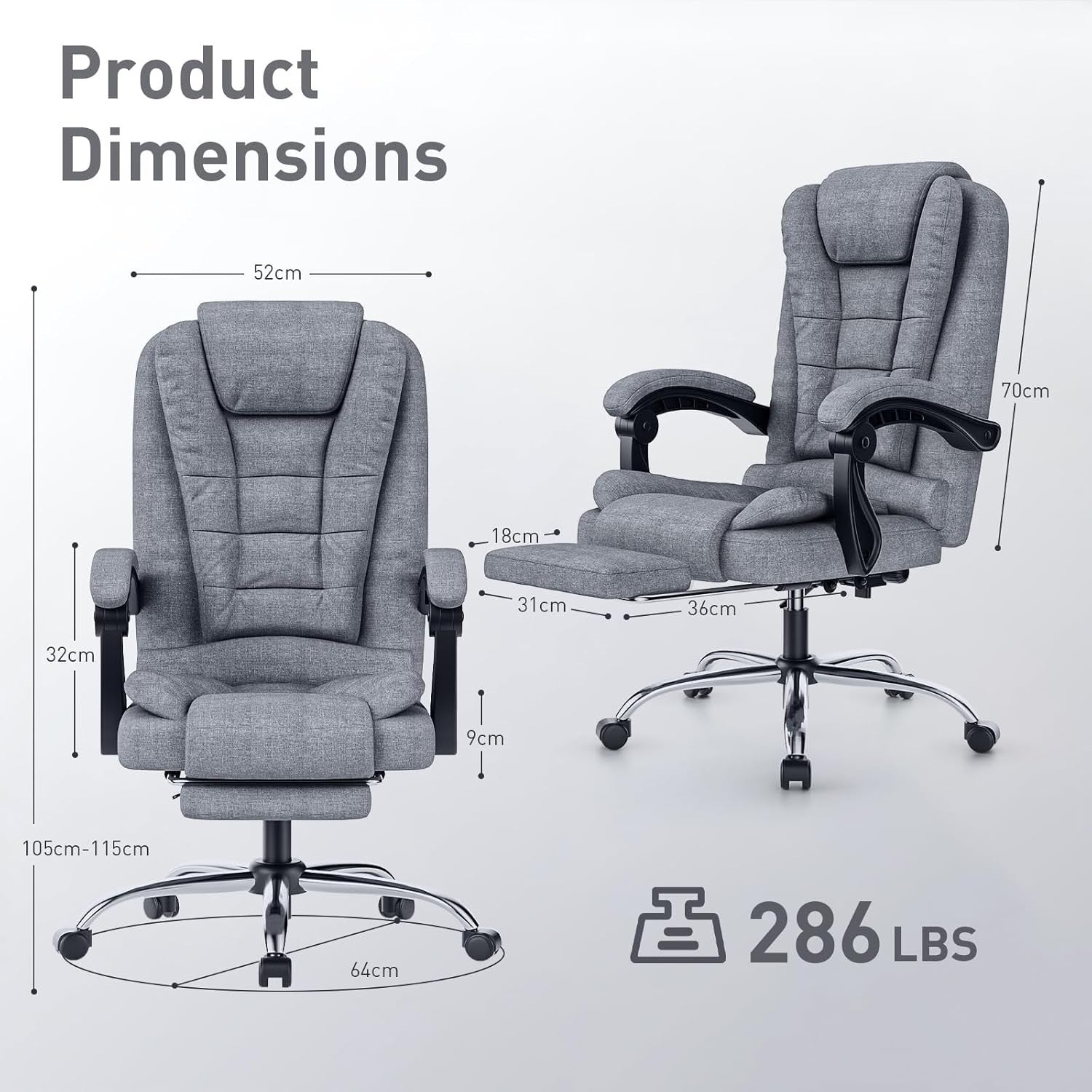 Title Ergonomic High Back Office Chair Fabric Reclining Desk Swivel Seat Grey
