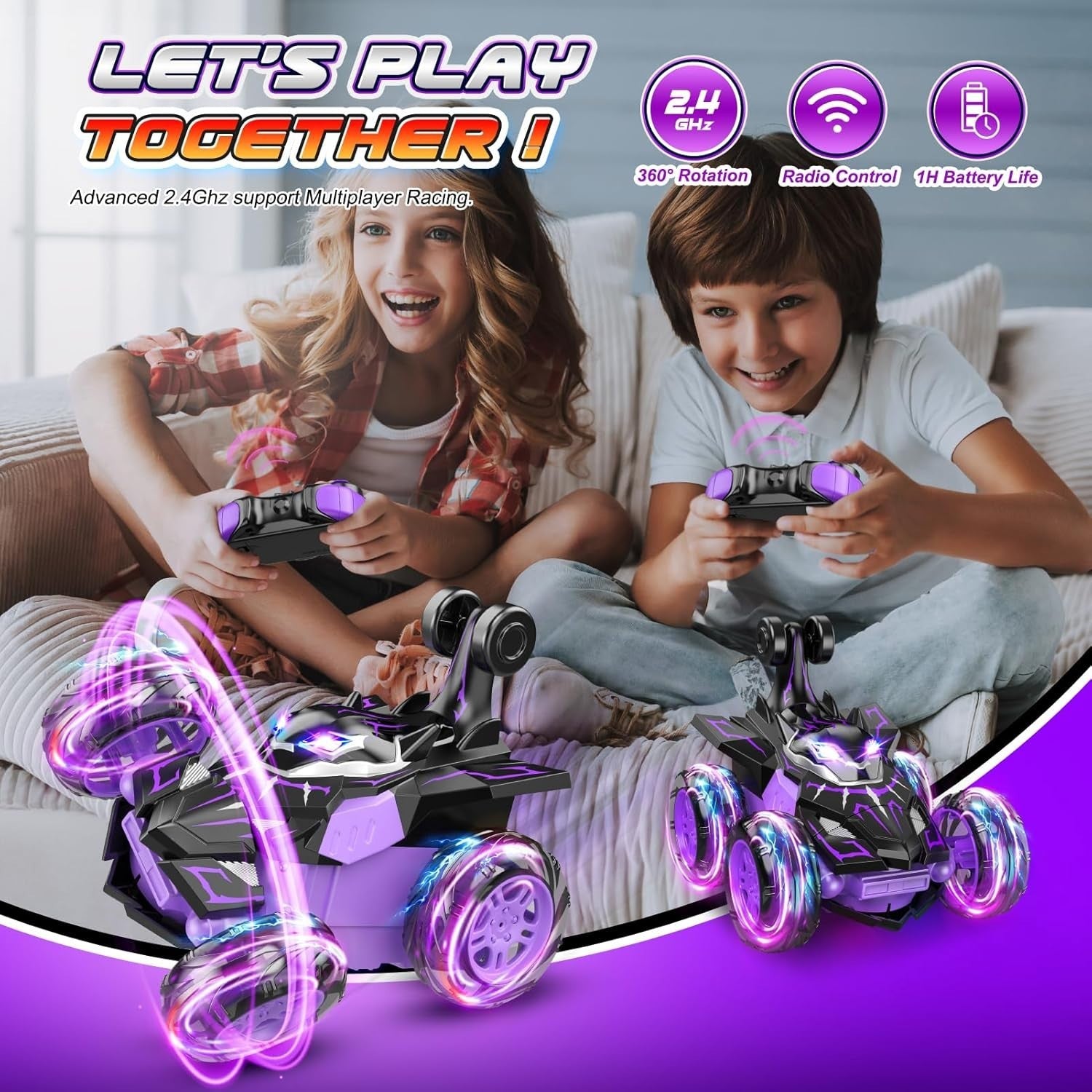 360° Flip RC Car for Kids 3-9 – All-Terrain Remote Control Toy w/ Lights, USB