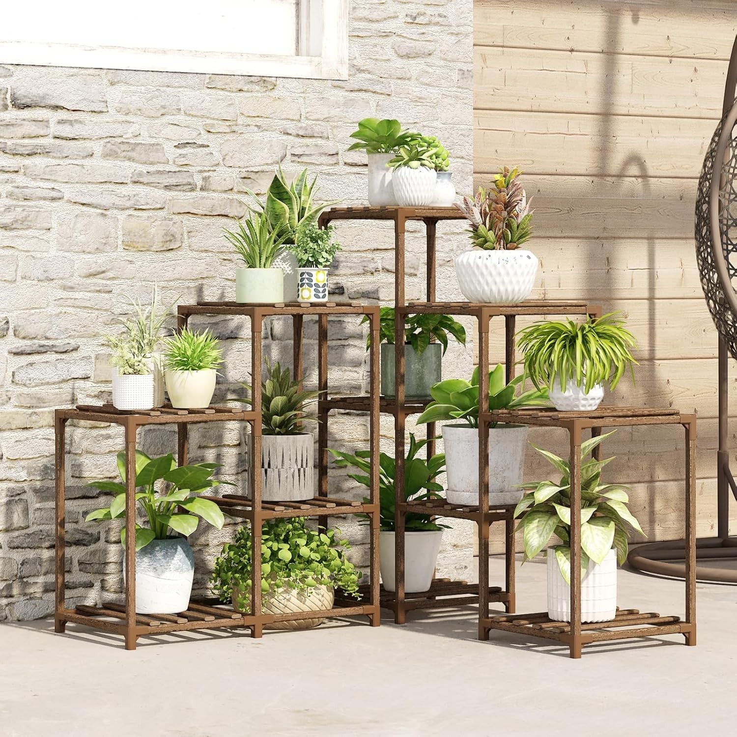 5 Tier Wooden Plant Stand Indoor Outdoor Corner Shelf for Multiple Flower Pots
