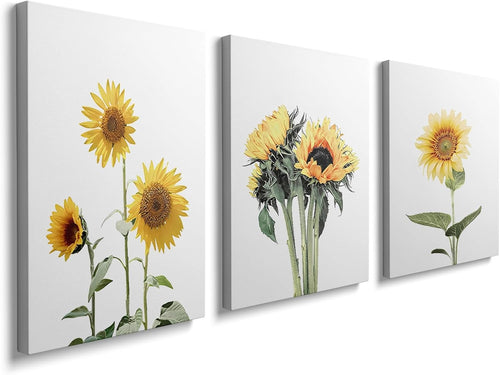 Sunflower Canvas Wall Art Set of 3 Framed 30x40cm Ready to Hang