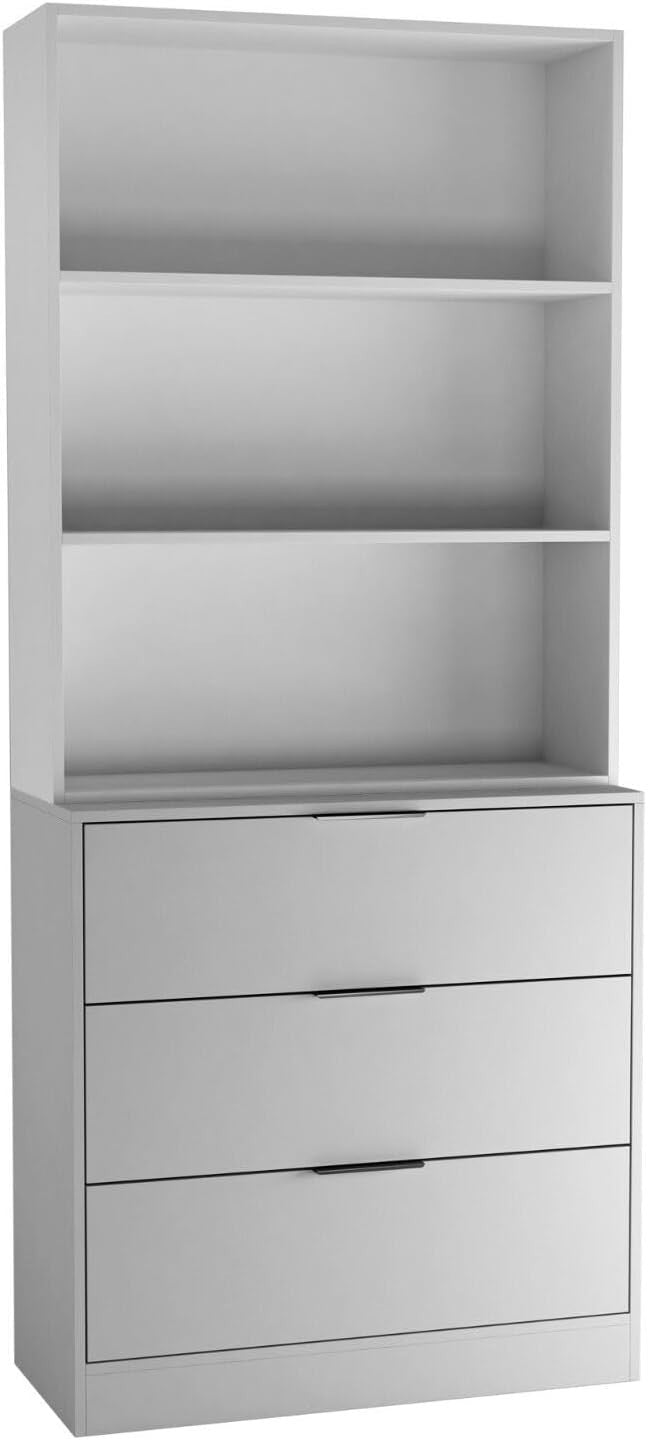 3 Drawer Grey Cabinet with White Bookcase Combo 60cm Wooden Storage Unit