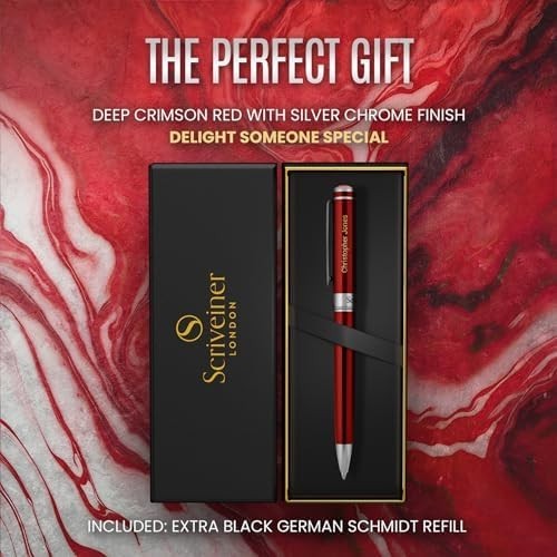 Luxury Personalised Ballpoint Pen – Crimson Red Brass Chrome, Refillable Ink