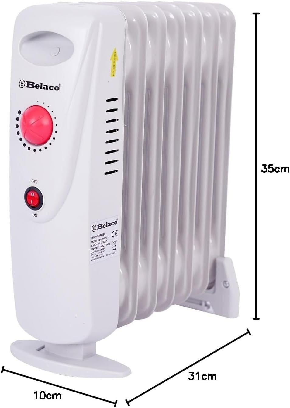 800W Mini Oil Filled Radiator 7 Fin Portable Electric Heater White
