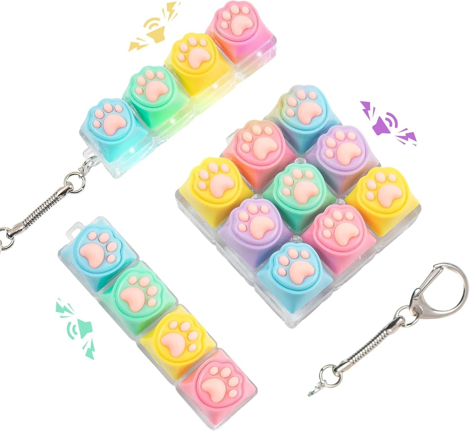 3pcs Colorful Keyboard Clicker Fidget Toy Stress Relief Keychain