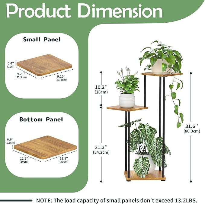 3 Tier Metal & Wood Tall Plant Stand Indoor Corner Flower Display Shelf
