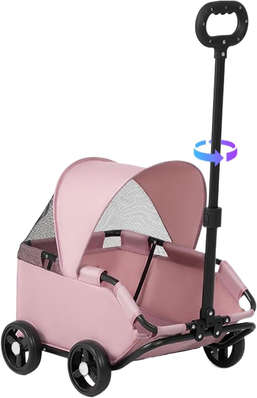 Pink Pet Stroller for Small Dogs Foldable Travel Cart 4 Wheels Lightweight