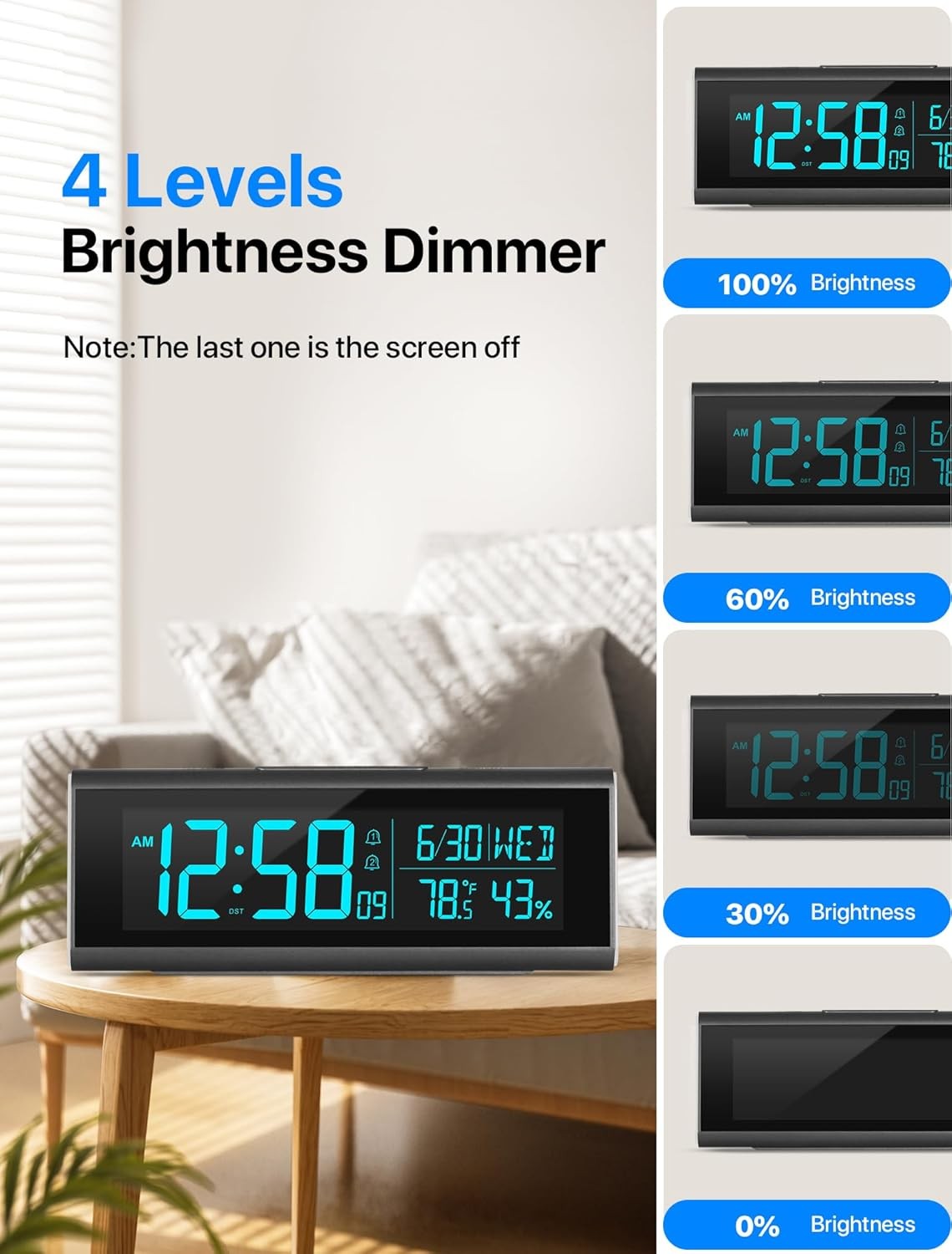 Large LED Alarm Clock Color Night Light Temperature Display Heavy Sleepers