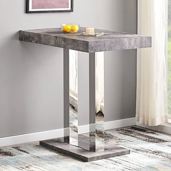White Concrete Effect Bar Table Chrome Legs, Modern Rectangular Dining Counter