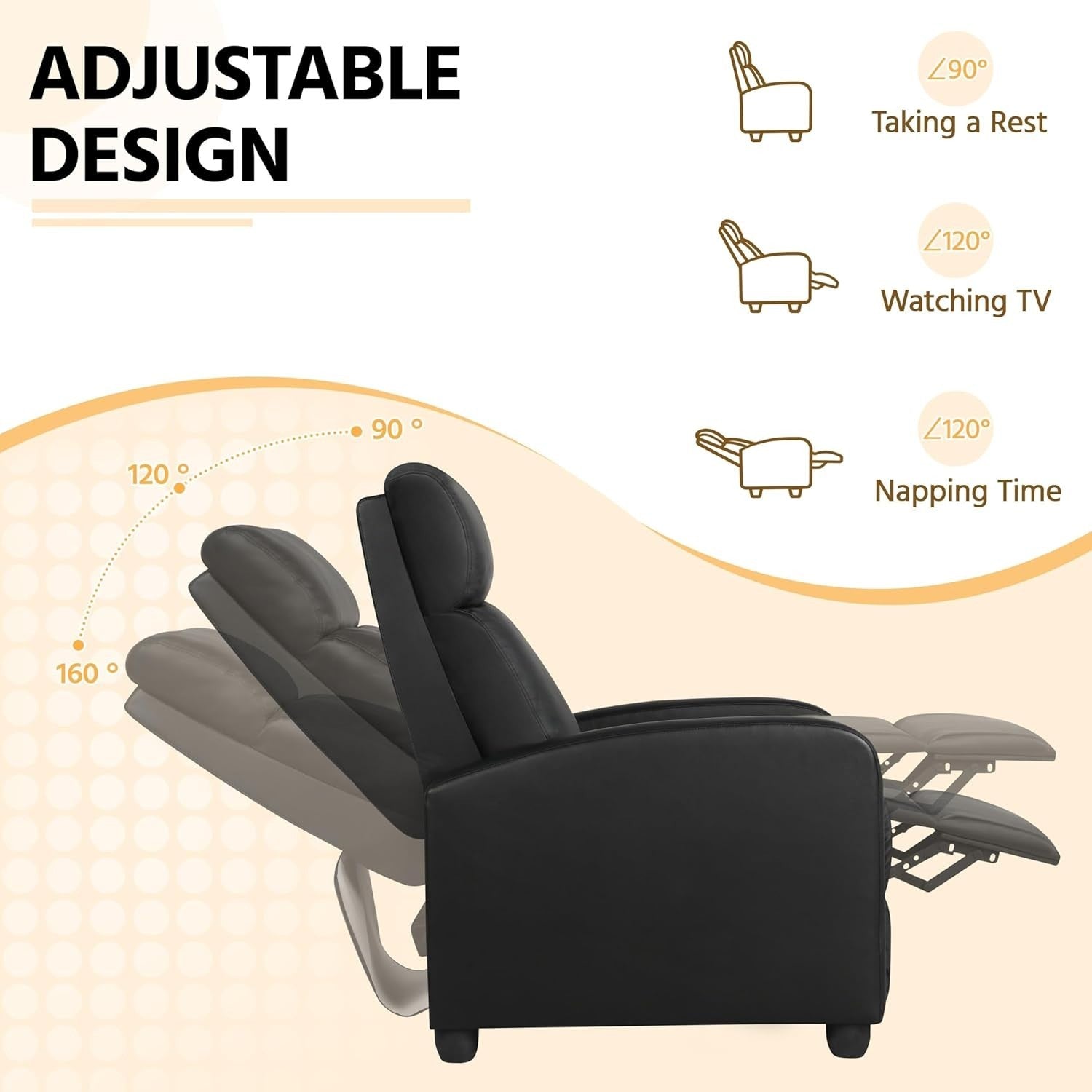 Black Faux Leather Recliner Chair Adjustable Armchair Lounge Home Cinema