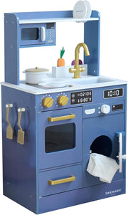Wooden Kids Play Kitchen Blue Mini Garden Washing Machine Toy Set